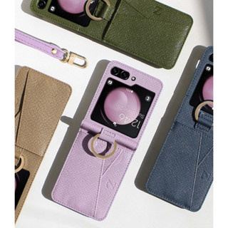 🇰🇷 【Galaxy Z Flip 5 เคสโทรศัพท์มือถือ ฝาพับ พร้อมช่องใส่บัตร บาง น่ารัก สําหรับ Samsung 5 4 3 2 1