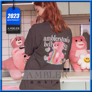 ★ Ambler x BELLYBEAR ★ Heart BELLY เสื้อยืดแขนสั้น คอกลม พิมพ์ลาย UNISEX OVERFIT ROUND NECK 2023SS BS203 สไตล์เกาหลี สําหรับผู้หญิง