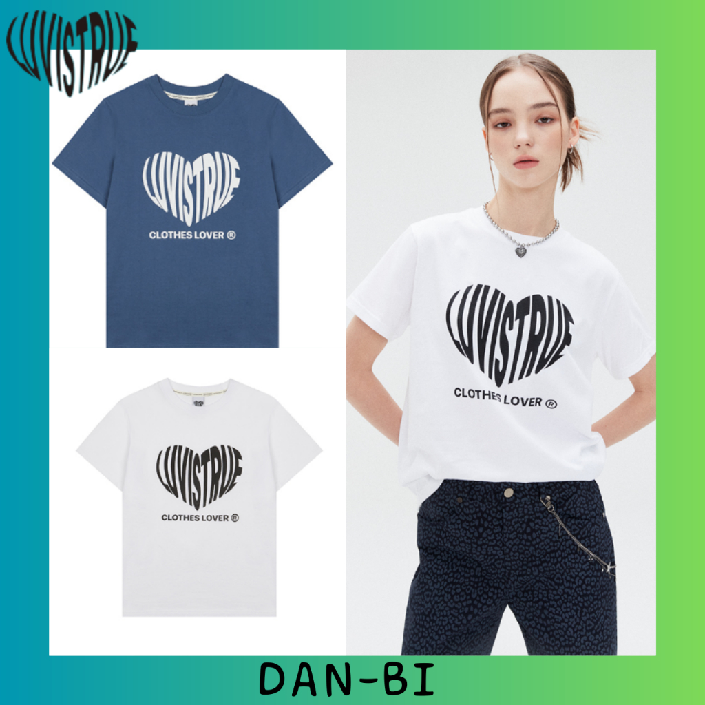 [LUVISTRUE] เสื้อยืด แขนสั้น พิมพ์ลายโลโก้ SU HEART สไตล์เกาหลี สีขาว สีฟ้า 2 สี