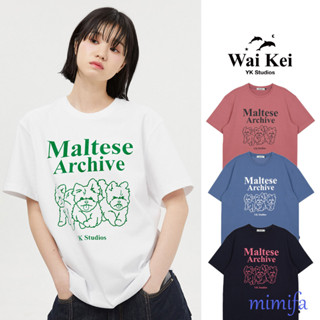 Waikei เสื้อยืดแขนครึ่ง พิมพ์ลายกราฟฟิค Maltese