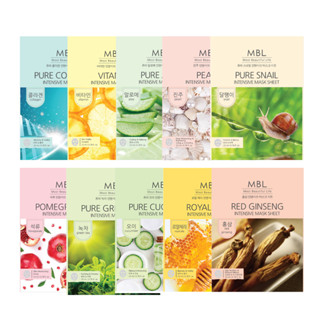 Mbl แผ่นมาสก์เข้มข้น 10 แบบ (10 แผ่น) - PURE CUCUMBER/RED GINSENG/POMEGRANATE/PURE SNAIL/PURE ALOE/PURE COLLAGEN/PURE GREEN TEA/PURE VITAMIN/PURE PEARL/ROYAL JELLY