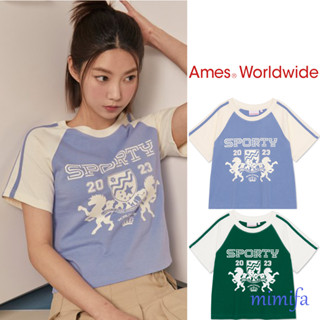 เสื้อยืด พิมพ์ลายโลโก้ Ames Worldwide SPORTY CROP RAGLAN