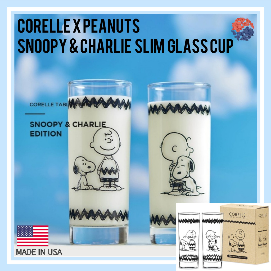 Corelle x Peanuts Snoopy &amp; Charlie Slim แก้วมัก 2 ชิ้น (ร่วมกัน, กอด) / ผลิตในอเมริกา / แก้วสนูปปี้ / ถ้วยแก้วตัวละคร / ถ้วย Corelle