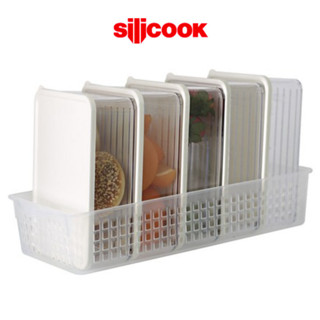 Silicook คอนเทนเนอร์ลึก No.2 (ฝาสีงาช้าง) 1.2L * 5 ชิ้น + 1 ถาด (ขนาด M) ปลอดสาร BPA ตู้เย็น ตู้แช่แข็ง กล่องเก็บอาหารปิดสนิท/จากโซล ประเทศเกาหลี