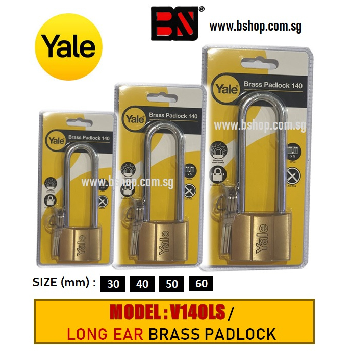 YALE BRASS PADLOCK V140LS SERIES LONG SHANK 30MM ถึง 60MM