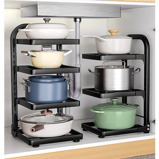 【TOP ONE】Adjustable Pot Rack  Pot Organiser Under Sink Pot storage rack Kitchen Sink Organiser Kitchen  Pot Rack