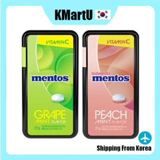 [Mentos] Fruity Mint Candy 21 กรัม / ไม่มีน้ําตาล / 2 รส (องุ่น, พีช) / วิตามินซี