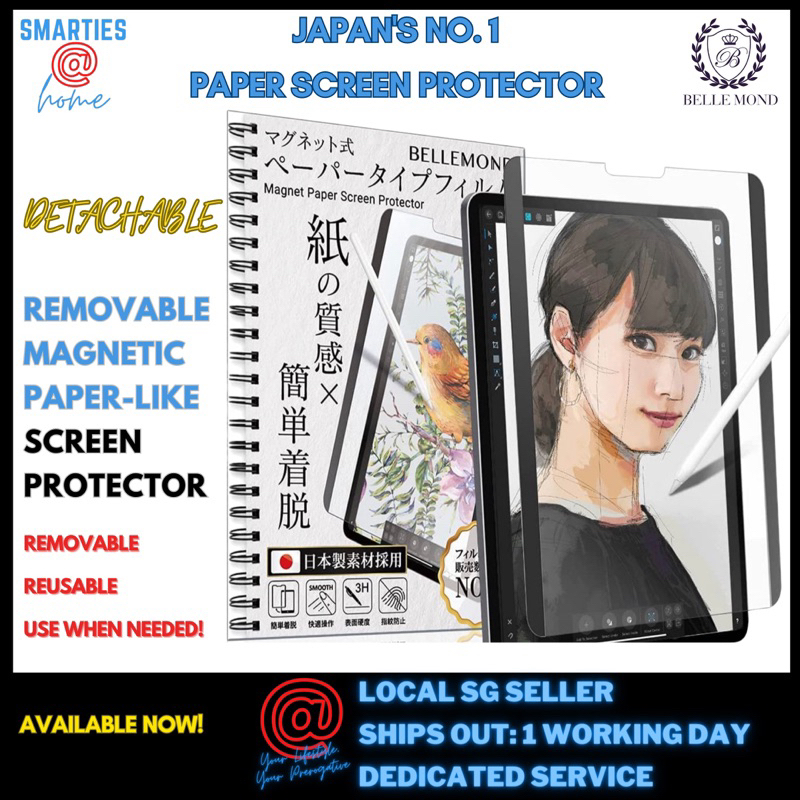 Bellemond แม่เหล็กที่ถอดออกได้ Paperlike Matte Screen Protector สําหรับ iPad 7 8 9 10 11/Mini 6 7/Air 7 6 5 4/Pro 11 12.9 13