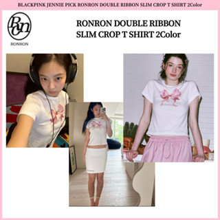 เสื้อยืดลําลอง แขนสั้น พิมพ์ลาย BLACKPINK JENNIE PICK RONRON DOUBLE RIBBON SLIM CROP 2 สี