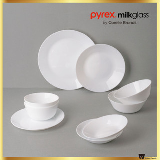 Pyrex ชุดจานชามแก้วนม สีขาว 9 ชิ้น สําหรับ 2 คน