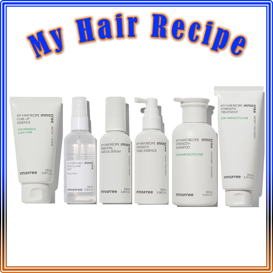 Innisfree My Hair Recipe (แชมพู, ทรีตเมนต์, หมอก, เคิร์ลอัพเอสเซ้นส์, เซรั่มน้ํามัน, แชมพูบาร์) / innisfree My Hair Recipe (Shampoo, Treatment, Mist, Curl Up Essence, Oil Serum, Fresh Shampoo Bar)