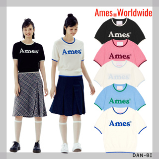 [AMES-WORLDWIDE] Punching CROP KNIT / 3COLOR / FREE / SHORT SLEEVES / สินค้าเกาหลี / ของแท้ 100%