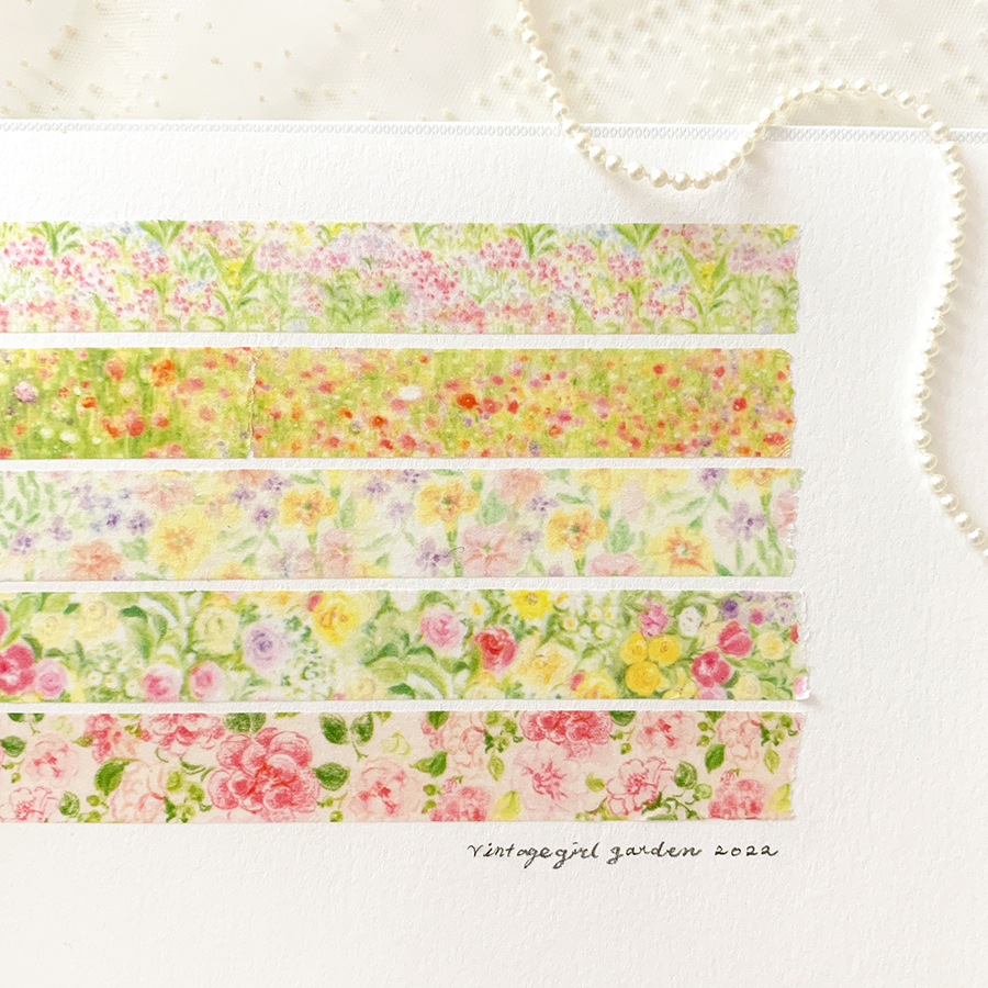 Vintagegirl เทปวาชิ ลายดอกไม้ 5 กระสุน สําหรับตกแต่งสวน