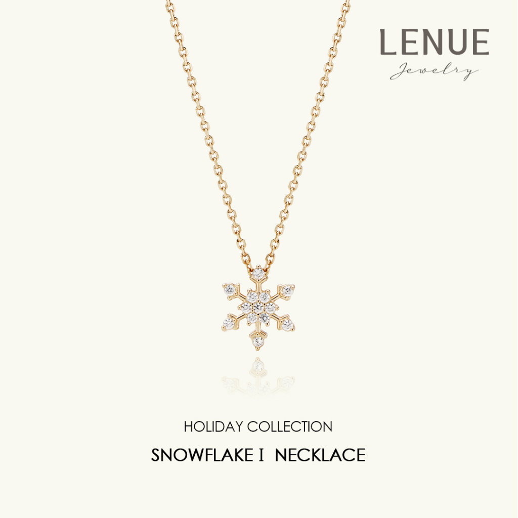 [LENUE Jewelry] สร้อยคอเงินแท้ 925 ชุบทอง 14K ประดับคริสตัล รูปเกล็ดหิมะ เครื่องประดับ สําหรับผู้หญิง