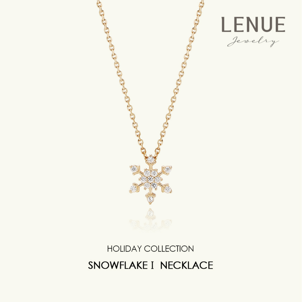 [LENUE Jewelry] สร้อยคอเงินแท้ 925 ชุบทอง 14K ประดับคริสตัล รูปเกล็ดหิมะ เครื่องประดับ สําหรับผู้หญิ