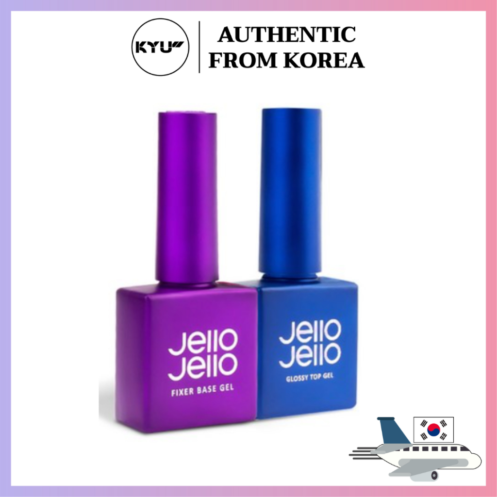 Jello Jello เจลเคลือบเงาด้านบน / เจลทาฐานยึด 10 มล. | Jello Jello Fixer Base Gel and Glossy Top Gel 