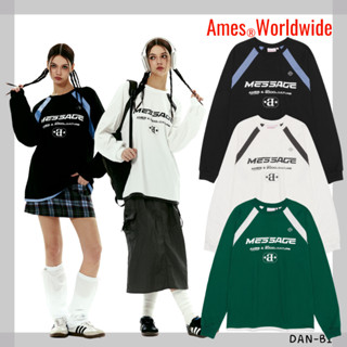 [6/16 Order] [AMES-WORLDWIDE] โลโก้ข้อความ RAGLAN LS TEE / 3COLOR / 2SIZE / SLEEVES / สินค้าเกาหลี / ของแท้ 100%