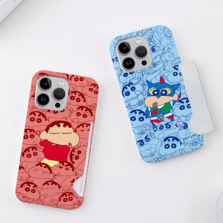 เคสโทรศัพท์มือถือ ลายการ์ตูนชินจัง พร้อมช่องใส่บัตร สําหรับ Galaxy S23 S23 Plus S23 Ultra