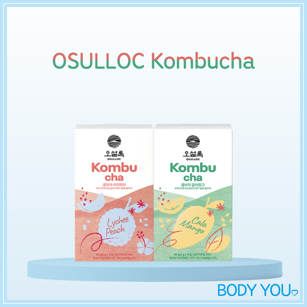 [Osulloc] Kombucha ผงคอมบูชา 10 แท่ง (ชาเขียวเชจู แลคโตบาซิลลัส) มะม่วง & คาลามานซี / ลิ้นจี่ & พีช 