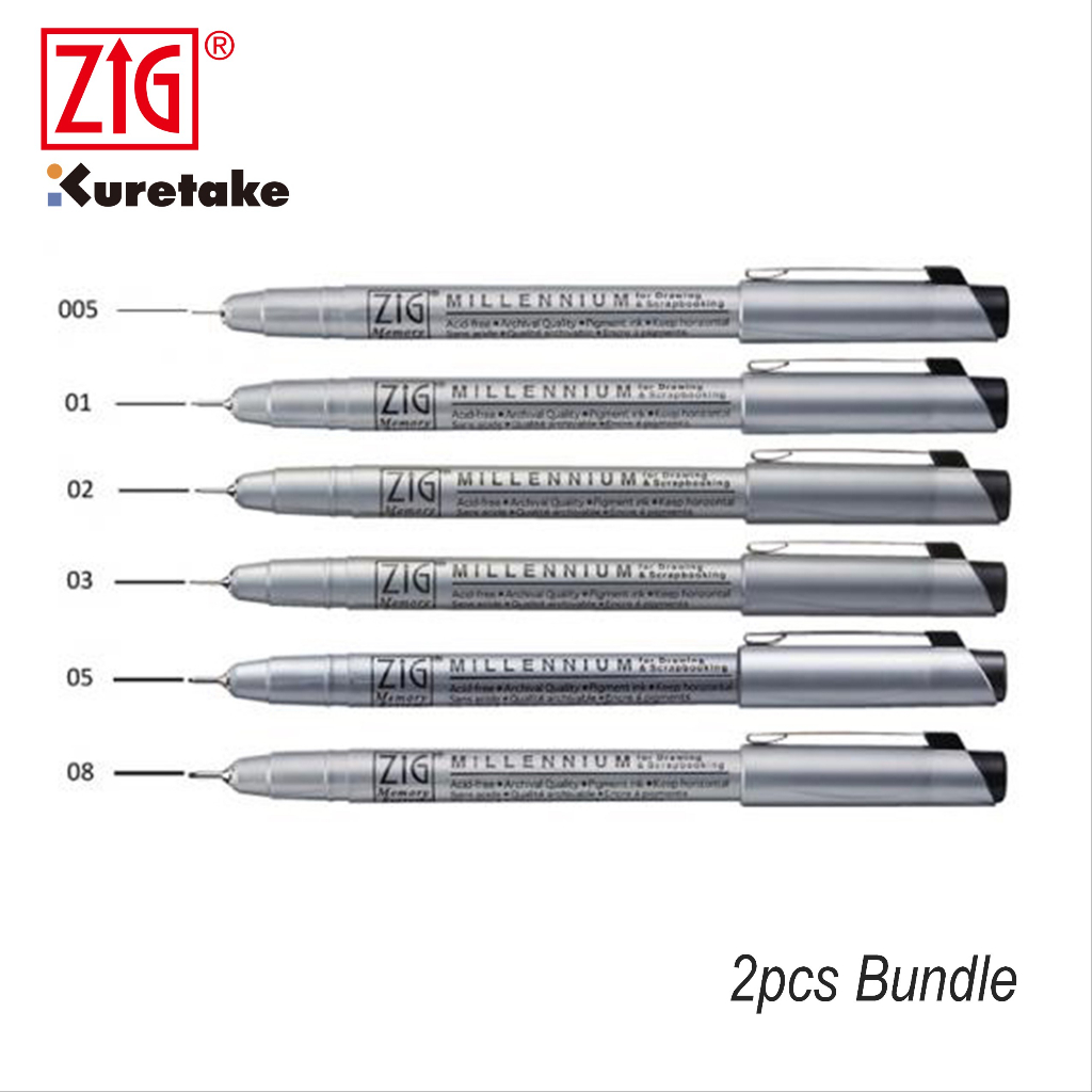 Kuretake ZIG Millennium Technical Drawing Pen สีดํา (2 ชิ้น Bundle)