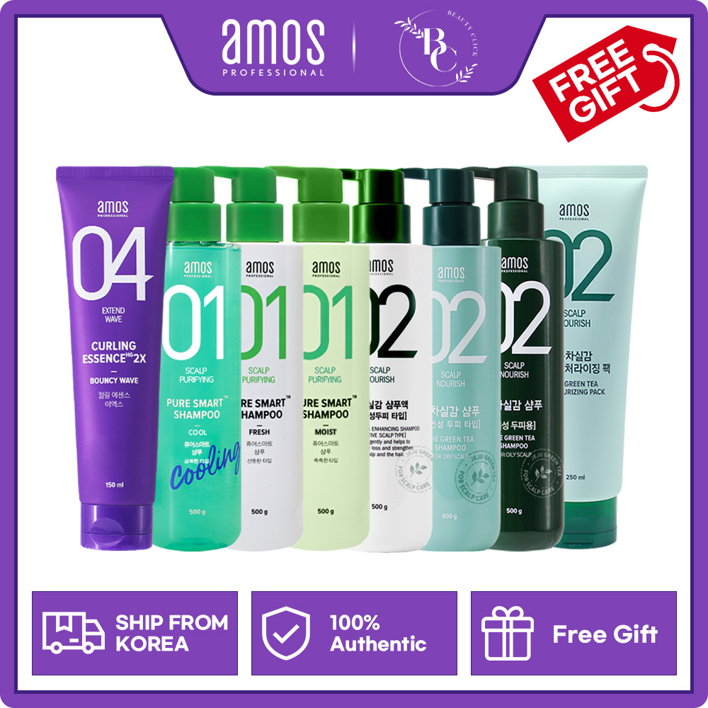 แชมพู / สาระสำคัญของเส้นผม / การรักษาเส้นผม Amos Green Tea Shampoo / Pure Smart Shampoo / Curling Essence 9X / Hair Pack + ของขวัญฟรี
