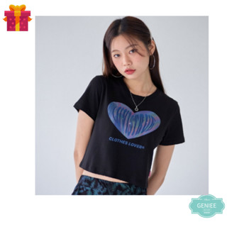 ❤️Lvg HEART CROP T (สีดํา)❤️[คอหย่อนคล้อย ถูกป้องกันด้วยเทปแฮร์รี่ที่คอ]