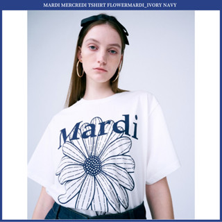 เสื้อยืด พิมพ์ลายดอกไม้ MARDI MERCREDI สีกรมท่า