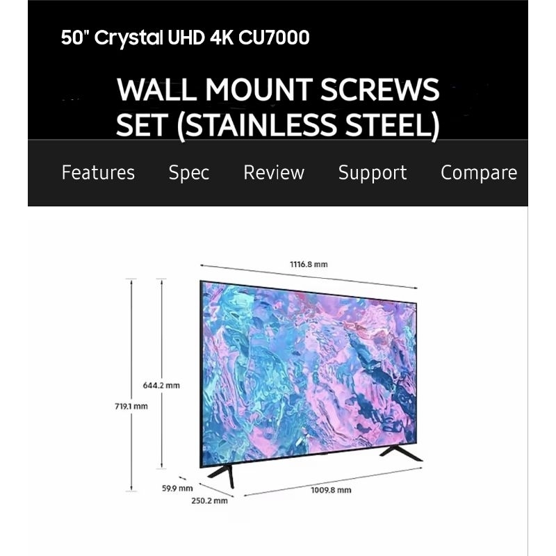 SAMSUNG CRYSTAL UHD 50 นิ้ว CU7000 TV WALL MOUNT SCREWS (STAINLESS STEEL SET) ผู้ขายที่ดีที่สุด