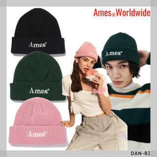 [AMES-WORLDWIDE] โลโก้ UNISEX COLORED BEANIE / 3COLOR / FREE / สินค้าเกาหลี / ของแท้ 100% / อารมณ์ดี