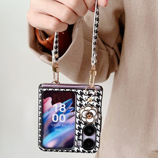 เคสโทรศัพท์มือถือ แบบฝาพับ ประดับโบว์ พร้อมสายโซ่คล้องมือ สําหรับ Oppo Find N2 FindN2flip