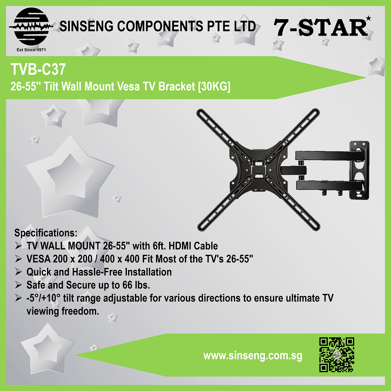 7-STAR* TVB-C37 26inch -55inch Tilt Wall Mount Vesa TV / Monitor Bracket [Max:30KG]