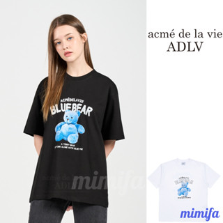 [acme De la vie] เสื้อยืด ADLV แขนสั้น พิมพ์ลายหมี สีฟ้า ของแท้ 100%