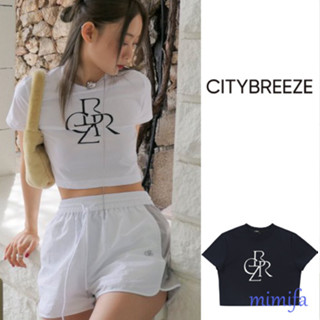 City BREEZE เสื้อยืดครอป แขนสั้น พิมพ์ลายโลโก้