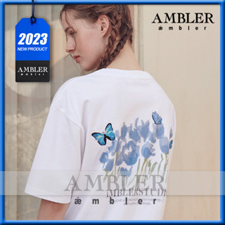 ★ แก้วน้ํา ★ Blue BUTTERFLY เสื้อยืดแขนสั้น คอกว้าง ลายผีเสื้อ สไตล์เกาหลี 2023SS AS1030