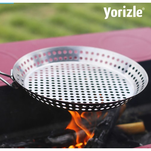 [korea YORIZLE] Perforated frying pan Outdoor Camping Portable Round Pan BBQ Frying Pan Stainless St