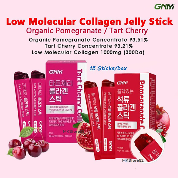 [GNM] คอลลาเจนเจลลี่สติ๊ก 15 แท่ง Organic Pomegranate/Tart Cherry Collagen Jelly stick ออร์แกนิกทับทิมและทาร์ตเชอร์รี่  300 กรัม (15 แท่ง/กล่อง) Collagen Jelly stick เจลลี่รสทับทิมและทาร์ตเชอร์รี่/ต่อต้านริ้วรอย/ไวท์เทนนิ่ง/คอลลาเจนเกาหลี