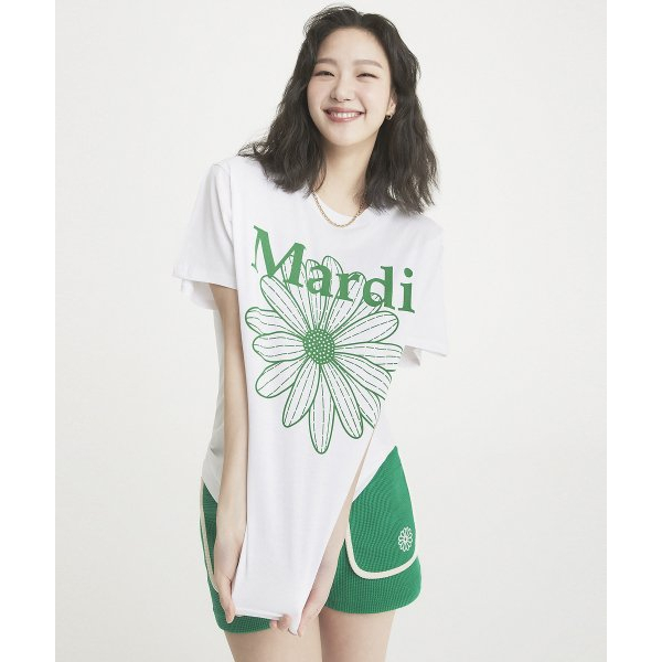 [MARDI Mercredi] เสื้อยืด พิมพ์ลายดอกไม้ สีเขียว สีขาว