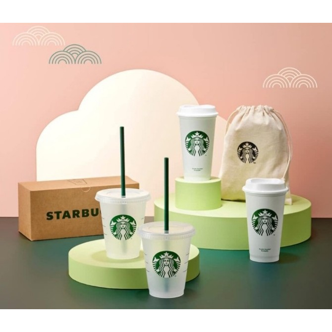 🎀【พร้อมส่ง】2022 แก้วสตาร์บัคส์เกาหลี Starbucks Korea Reusable To Go Cup/Cold Cup 473ml/ 16oz (2P+1Po