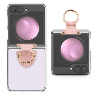 Galaxy Z Flip 5 4 3 เคสใส กันกระแทก พร้อมแหวน (5 สี) / flip4 flip5 สีชมพู สีม่วง สีเบจ สีดํา สีกากี