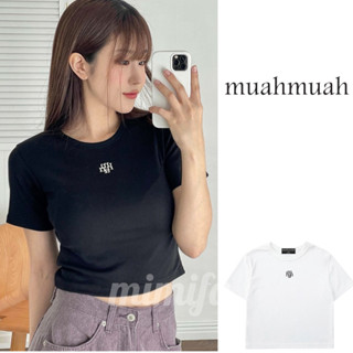 Muahmuah เสื้อยืดครอปแขนสั้น ลายทาง