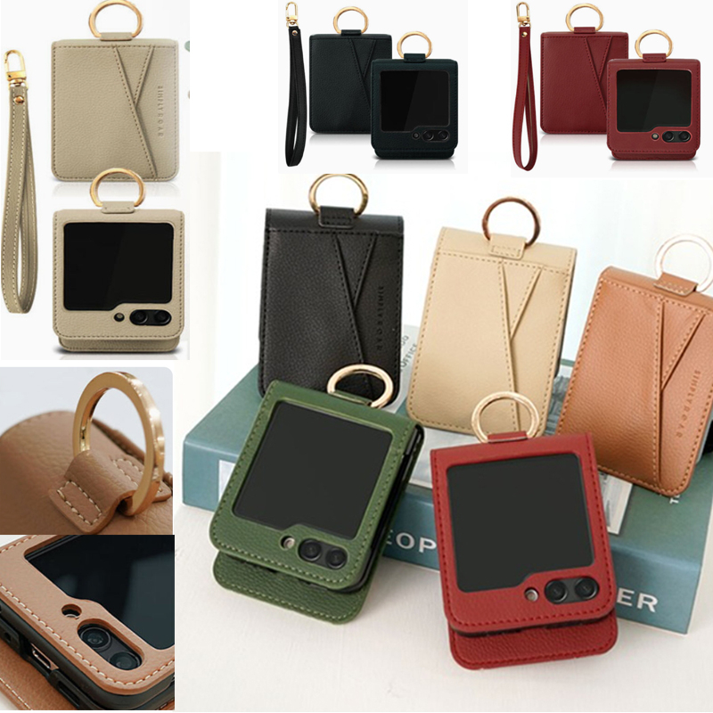 เกาหลี Roar Leather GALAXY{Z Flip6/Z Flip5/Z Flip4}เคสโทรศัพท์สายคล้องมือกระเป๋า GOLD RING { WINDY }