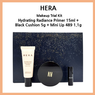 [HERA] ชุดไพรเมอร์ ให้ความชุ่มชื้น 15 มล. พร้อมคุชชั่น สีดํา 5 กรัม และลิป 489 1.1 กรัม