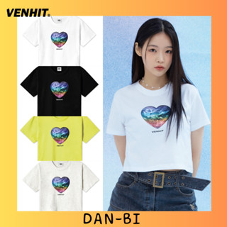 [VENHIT] เสื้อครอปแขนสั้น ลายหัวใจ สีรุ้ง สไตล์เกาหลี สําหรับผู้หญิง 4 สี 3 ขนาด