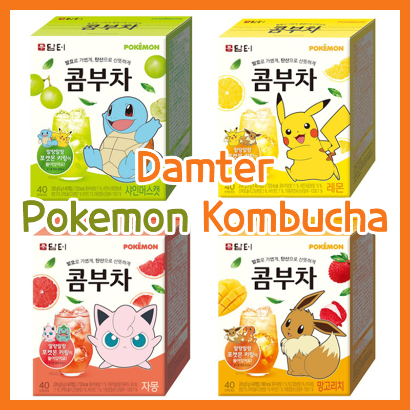 [Damter] Pokemon Kombucha Shine Muscat / Lemon / Mango & Lichee / Grapefruit [ชาเกาหลี & ถุงชา] [ส่ง