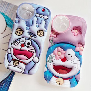 เคสโทรศัพท์มือถือ TPU นิ่ม 3D ลอนคู่ การ์ตูนโดราเอมอนน่ารัก สําหรับ iPhone 11 XR 7 8 6 6s Plus 14 13 12 Pro MAX X XS MAX SE 2020 iPhone เคส