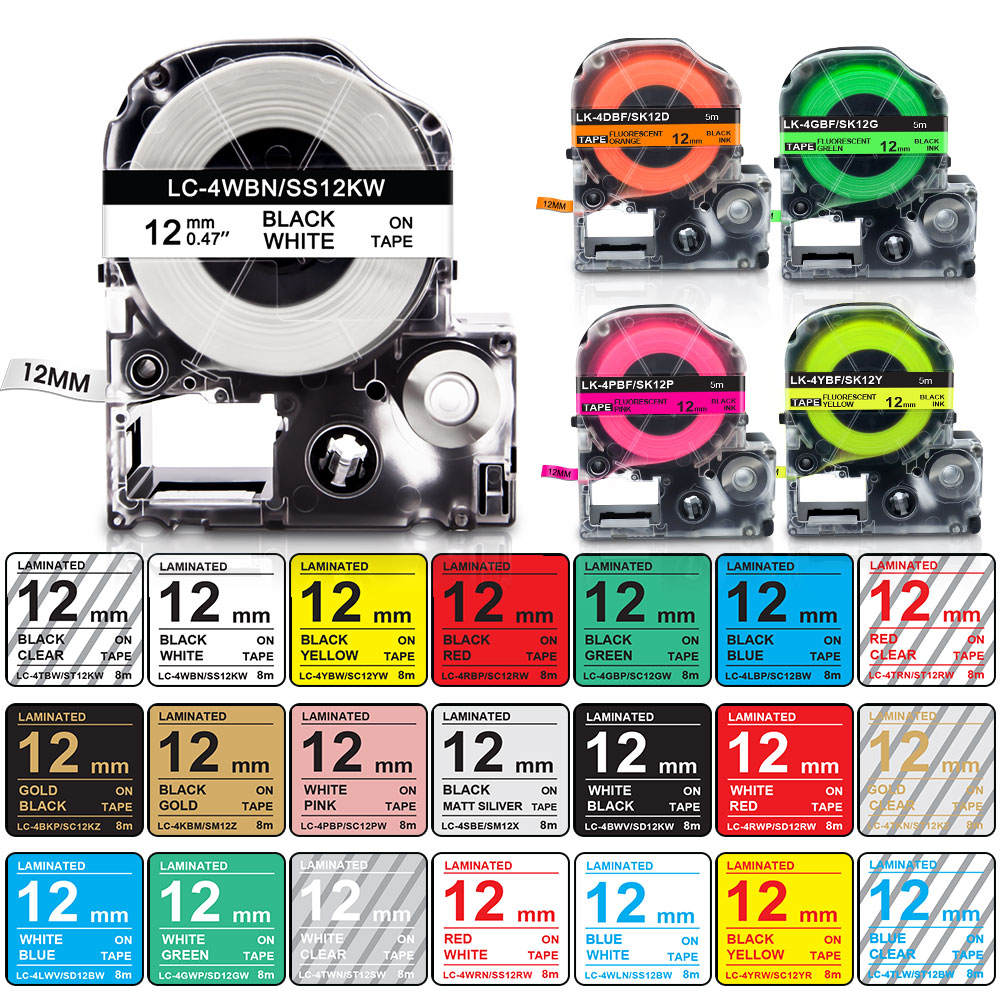 เทปฉลาก Epson ที่รองรับ 12 มม. สําหรับ LW-300 LW-400 LW-600P LW-700 LC-4WB