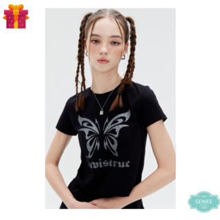 ❤️Su TRIBAL BUTTERFLY TEE (สีดํา)❤️[โปรดวัดขนาดของคุณอย่างละเอียดก่อนเลือก]