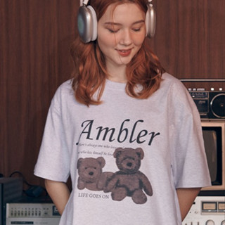 [Ambler] - Unisex เสื้อยืด ทรงโอเวอร์ฟิต 2023 คอลเลกชัน S/S (หมีดํา - AS1010)