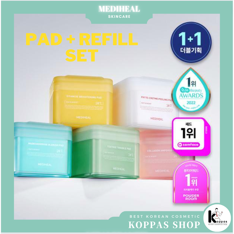 [MEDIHEAL] 2023 PAD 100+100(Refill) (Watermide, Teatree Trouble, Madecassoside Blemish, Collagen Ampoule, Vitamide Brightening, Phyto-Enzyme)