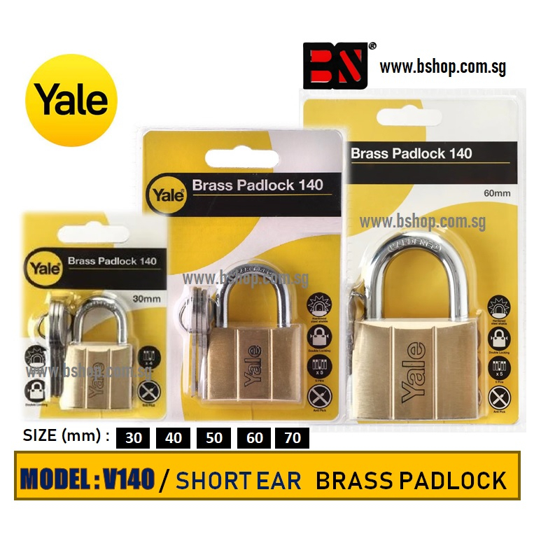 YALE BRASS PADLOCK V140 SERIES SHORT SHANK 30MM ถึง 70MM